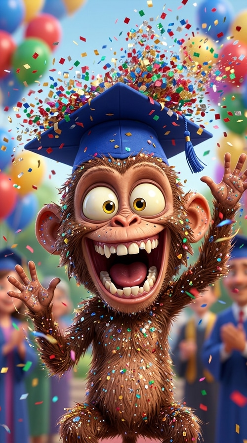 AI graduation card character